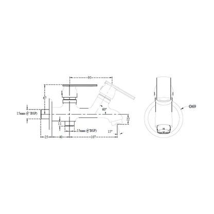 Cera WC Area 2 Way Bib Tap Titanium F1003162 - Chrome