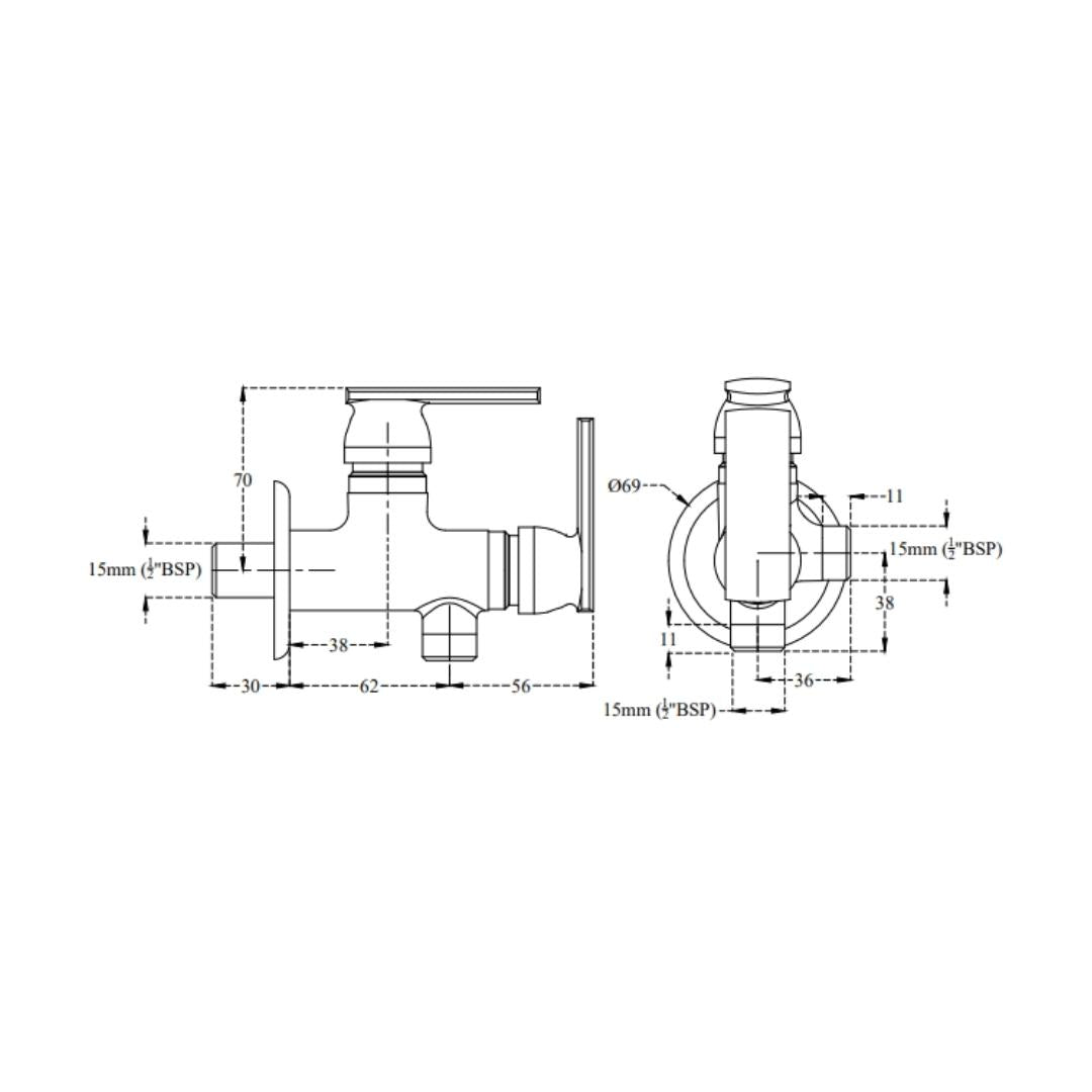 Cera Basin Area 2 Way Angle Valve Titanium F1003211 - Chrome
