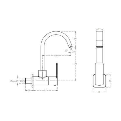 Cera Wall Mounted Regular Kitchen Sink Tap Ruby F1005251 with Swinging Spout in Chrome Finish