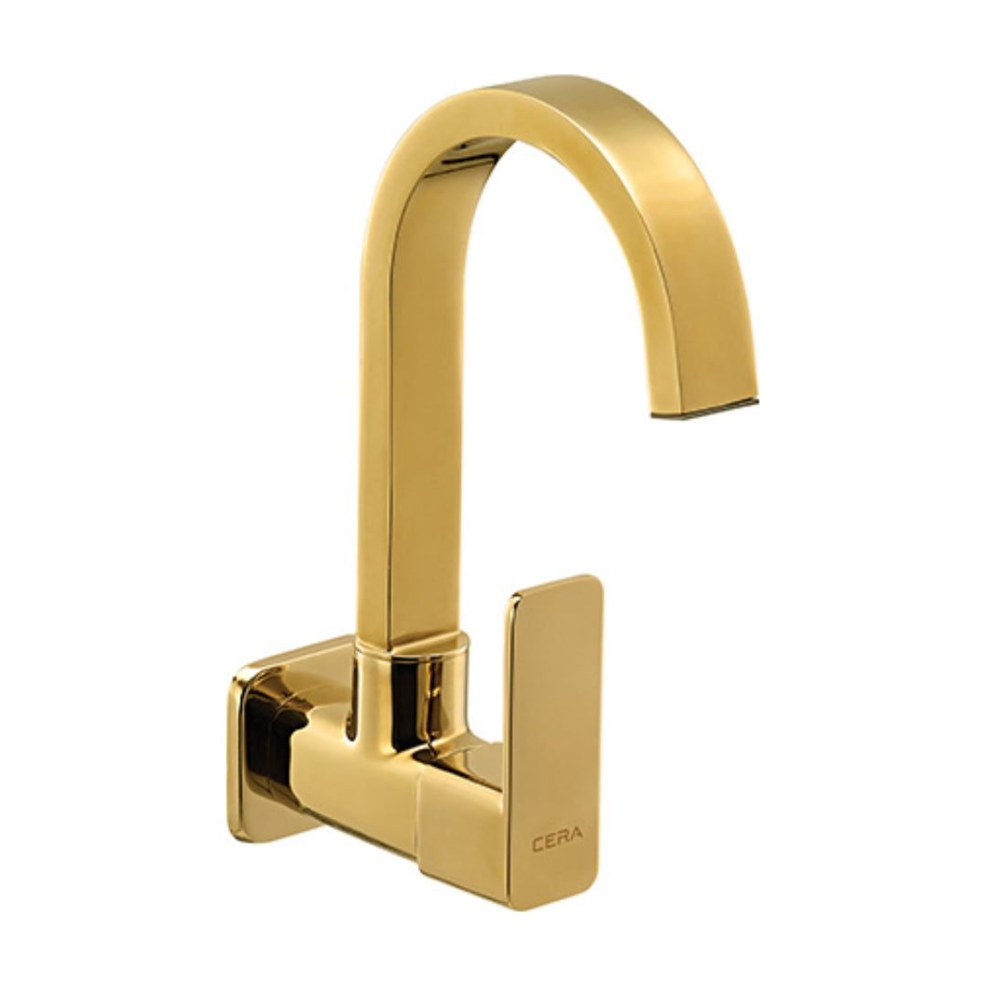 Lustre Wall Mounted Regular Kitchen Sink Tap Ruby F1005251FG with Swinging Spout in French Gold Finish