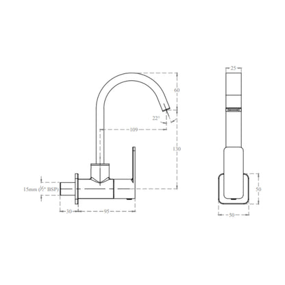 Lustre Wall Mounted Regular Kitchen Sink Tap Ruby F1005251FG with Swinging Spout in French Gold Finish