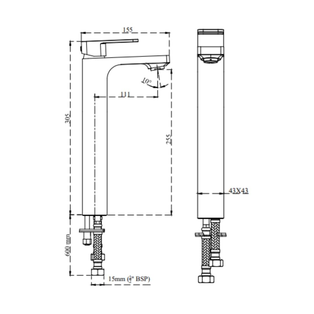 Cera Table Mounted Tall Boy Basin Mixer Ruby F1005452RG - Rose Gold