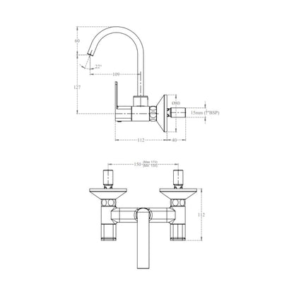 Cera Wall Mounted Regular Kitchen Sink Mixer Ruby F1005501 with Swinging Spout in Chrome Finish