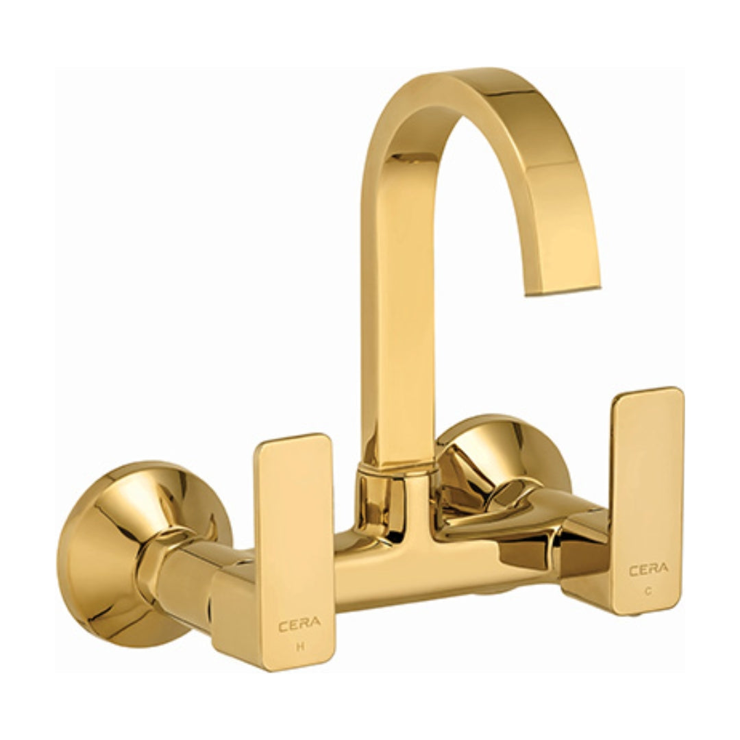 Lustre Wall Mounted Regular Kitchen Sink Mixer Ruby F1005501FG with Swinging Spout in French Gold Finish