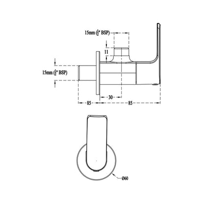 Cera Basin Area Angle Valve Chelsea F1016201GG - Graphite Grey