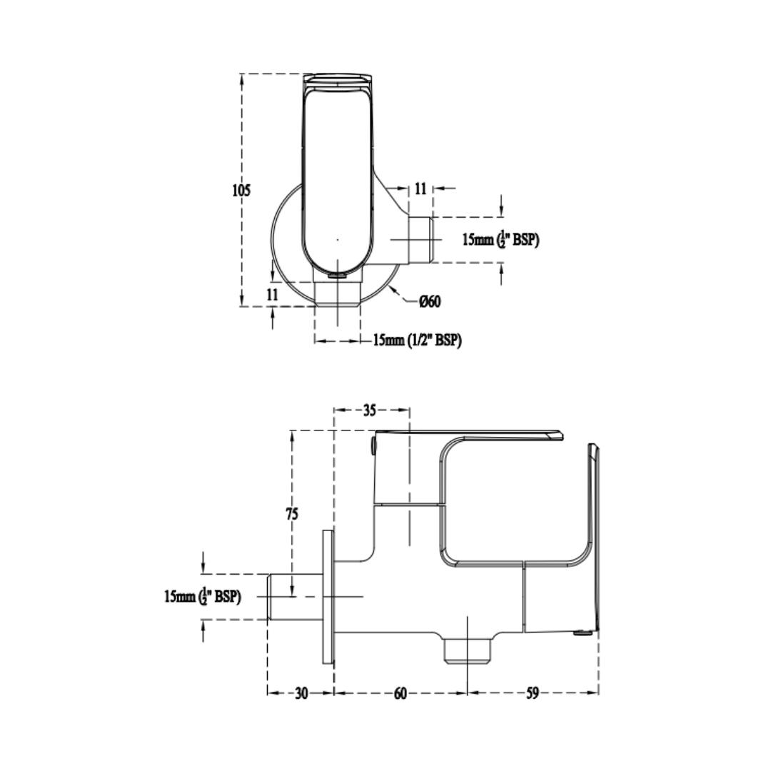 Cera Basin Area 2 Way Angle Valve Chelsea F1016211 - Chrome