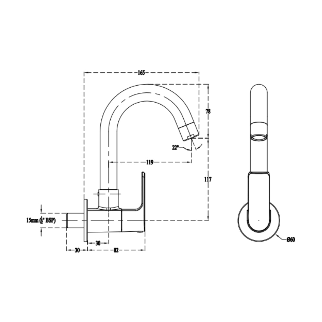 Lustre Wall Mounted Regular Kitchen Sink Tap Chelsea F1016251FG with Swinging Spout in French Gold Finish
