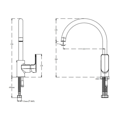 Lustre Table Mounted Regular Kitchen Sink Mixer Chelsea F1016551MB with Swinging Spout in Black Matt Finish