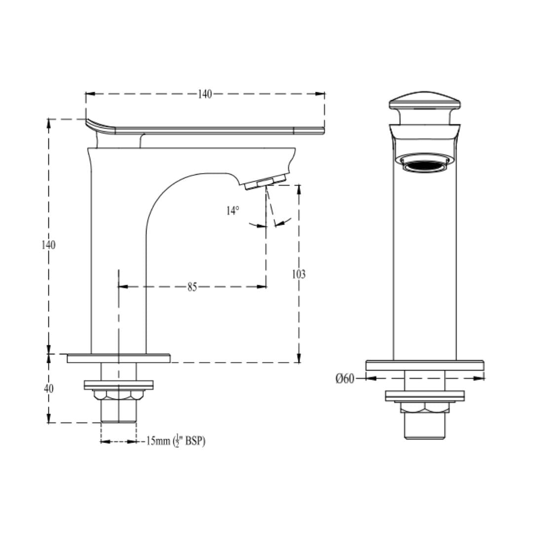 Cera Table Mounted Regular Basin Tap Brooklyn F1018101GG - Graphite Grey