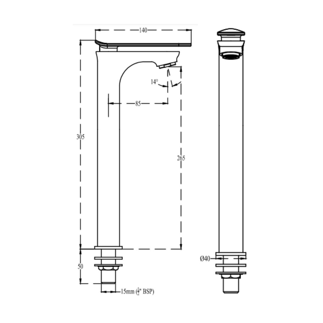 Cera Table Mounted Tall Boy Basin Tap Brooklyn F1018102GG - Graphite Grey