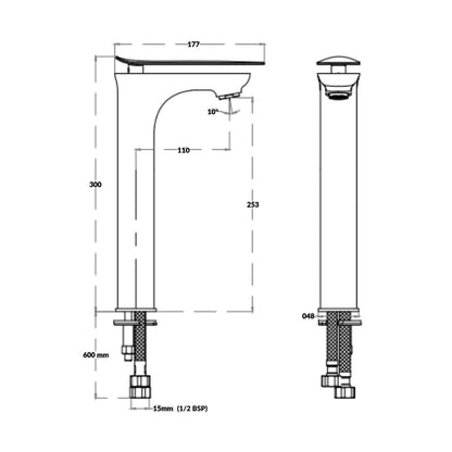Cera Table Mounted Tall Boy Basin Mixer Brooklyn F1018452FG - French Gold