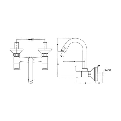 Cera Wall Mounted Regular Kitchen Sink Mixer Chromo F1019501 with Swinging Spout in Chrome Finish