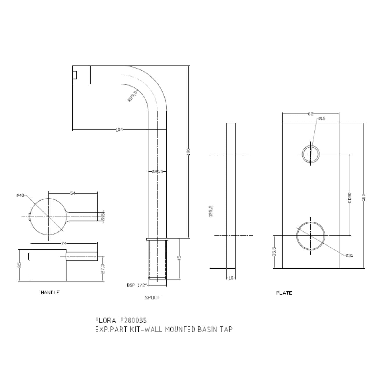 Hindware Wall Mounted Basin Mixer Flora F280035 - Chrome