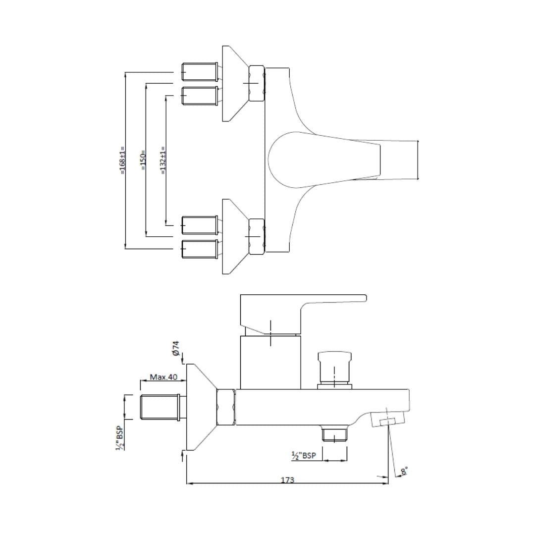Hindware 2 Way Wall Mixer Element F360018 - Chrome Finish