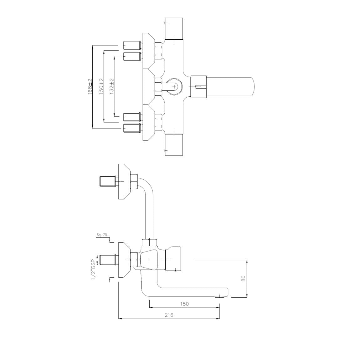Hindware 2 Way Wall Mixer Starc F530020 - Chrome Finish