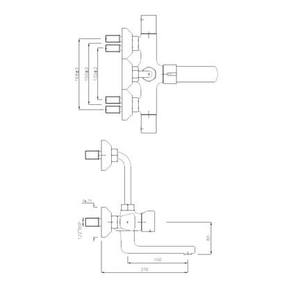 Hindware 2 Way Wall Mixer Starc F530020 - Chrome Finish