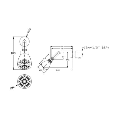 Cera Single Flow Overhead Shower F7020108AB - Chrome