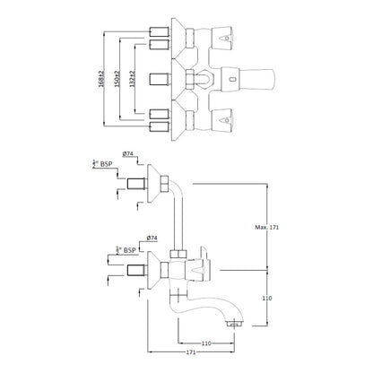 Hindware 2 Way Wall Mixer Contessa Neo F730020 - Chrome Finish