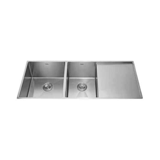 Hindware Stainless Steel Sink Handmade Series DOUBLE BOWL WITH DRAIN BOARD FEDERICO NEO BS 47 x 19 ( 47 x 19 inches ) - Satin
