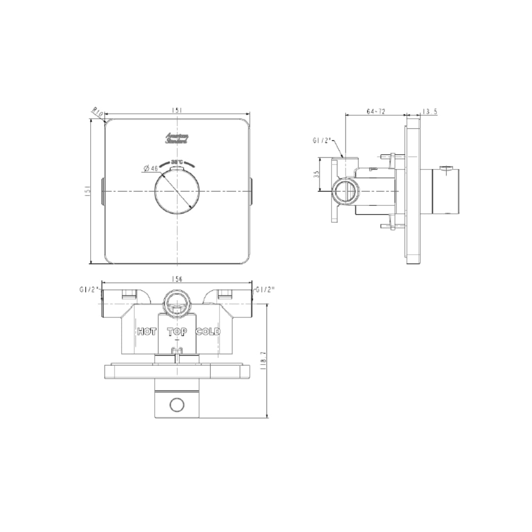 American Standard 1 Way Thermostatic Diverter Thermostatic FFAS0930-000500BC0 - Chrome Finish