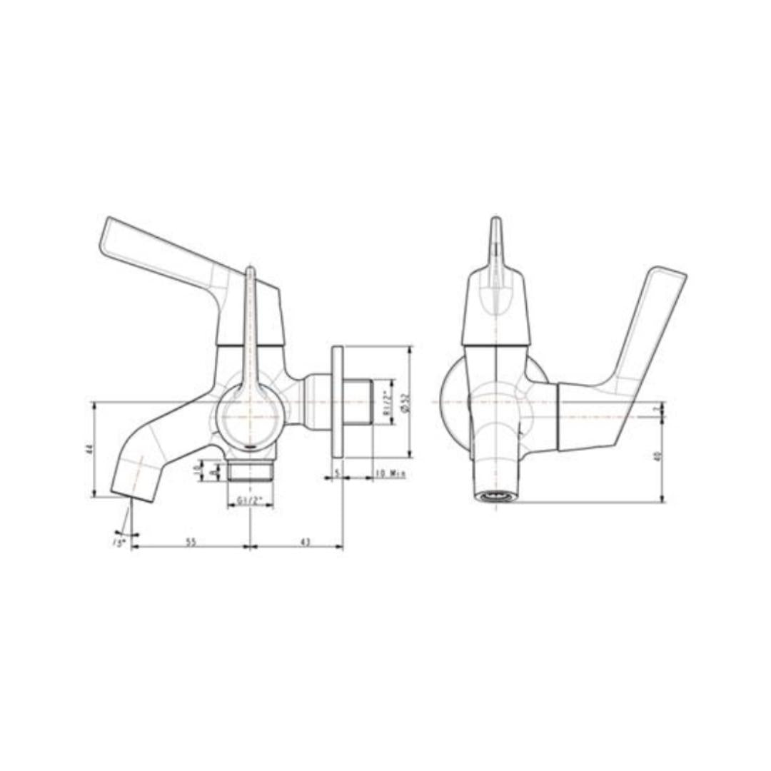 American Standard WC Area 2 Way Bib Tap Winston FFAST603-601500BF0 - Chrome