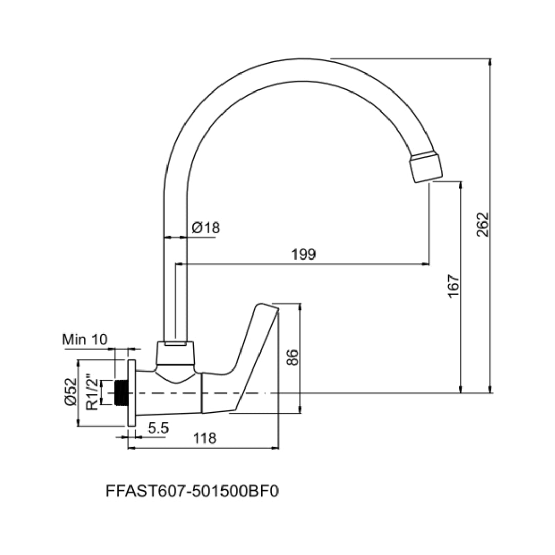 American Standard Wall Mounted Regular Kitchen Sink Tap Winston Lever FFAST607-501500BF0 with Swinging Spout in Chrome Finish