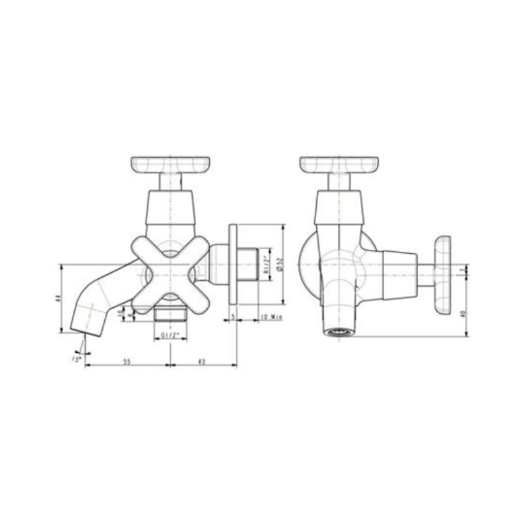 American Standard WC Area 2 Way Bib Tap Winston FFAST703-601500BF0 - Chrome