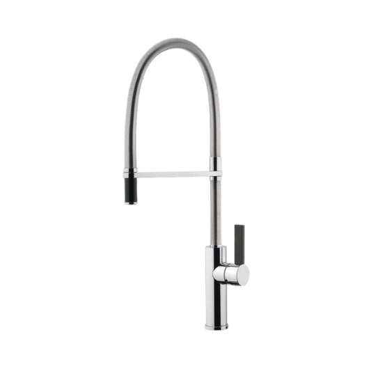 Hafele Table Mounted Semi-Professional Kitchen Sink Mixer FLAMBE-ROUND with Extractable Hand Shower Spout in Brushed Chrome Finish