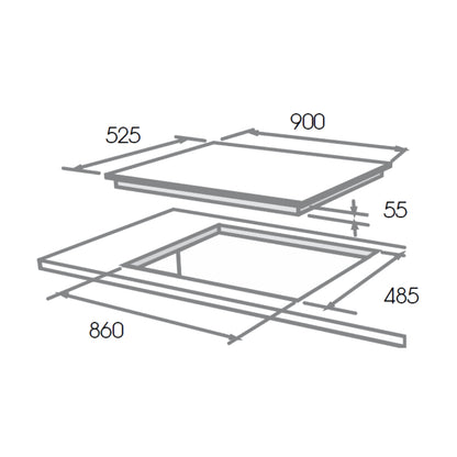 Elica 90 cm 4 Burner Hob Direct Flame Series FLEXI DFS FB 4B 91 TX