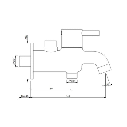 Jaquar WC Area 2 Way Bib Tap Florentine FLR-CHR-5041N - Chrome