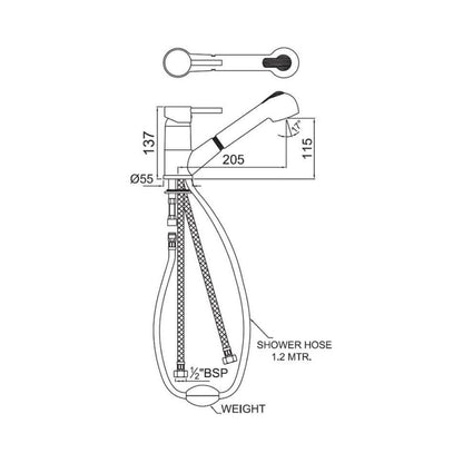 Jaquar Table Mounted Pull-Out Kitchen Sink Mixer Florentine FLR-5177B with Extractable Hand Shower Spout in Chrome Finish