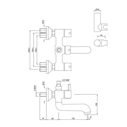Jaquar 2 Way Wall Mixer Florentine FLR-CHR-5267N Normal Flow - Chrome Finish