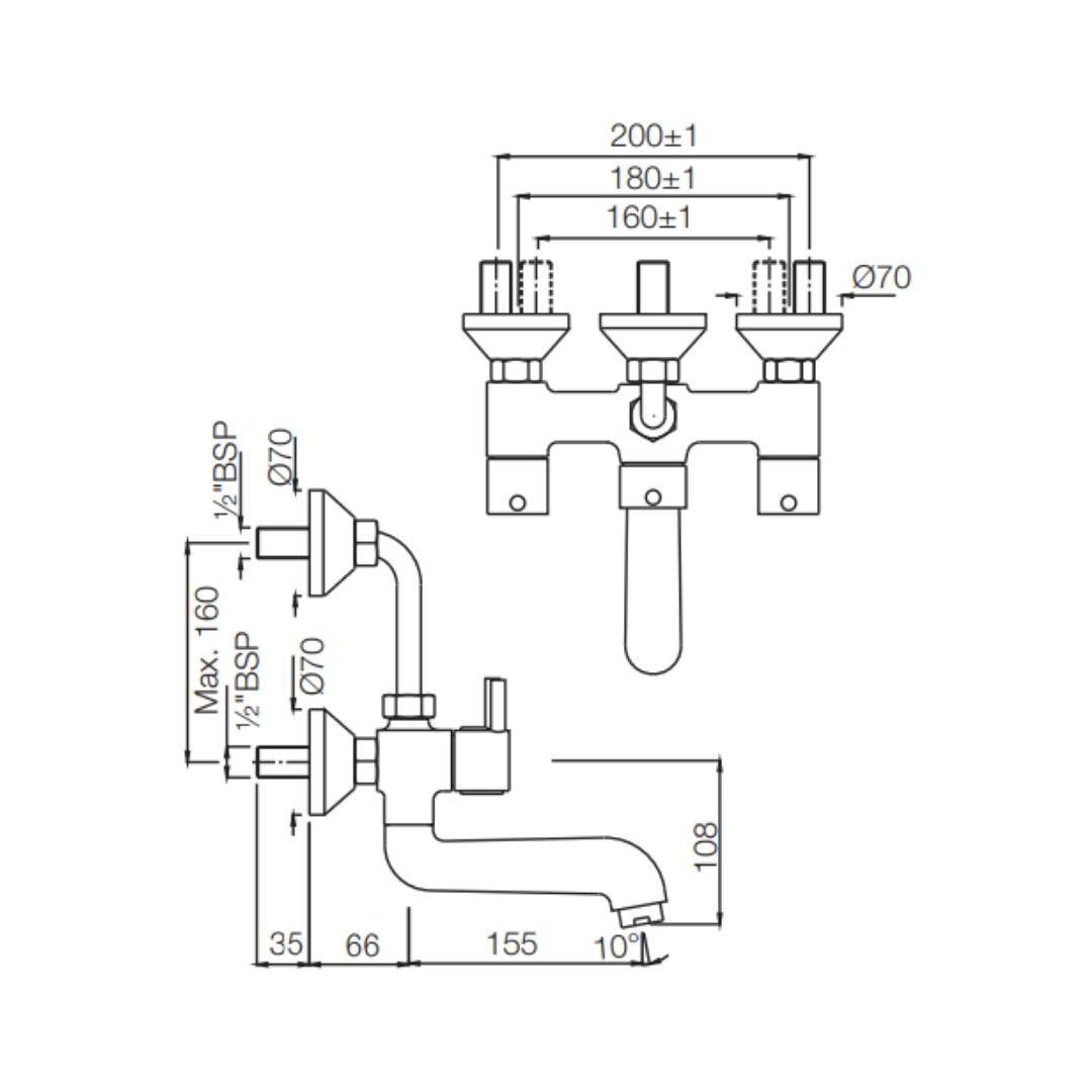 Jaquar 2 Way Wall Mixer Florentine FLR-CHR-5273UPR Normal Flow - Chrome Finish