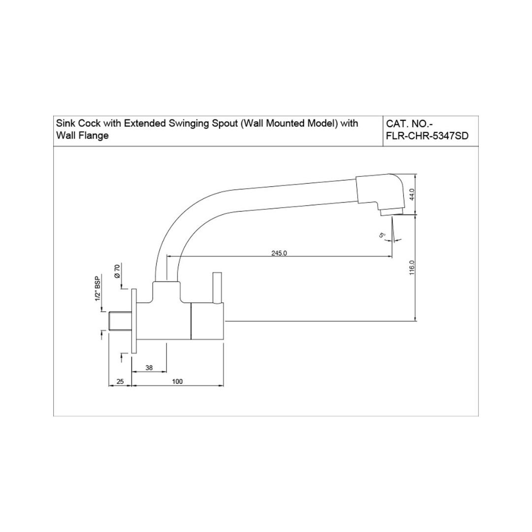 Jaquar Wall Mounted Regular Kitchen Sink Tap Florentine FLR-5347SD with Swinging Spout in Chrome Finish