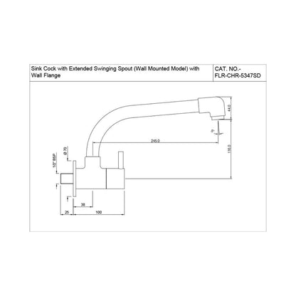 Jaquar Wall Mounted Regular Kitchen Sink Tap Florentine FLR-5347SD with Swinging Spout in Chrome Finish