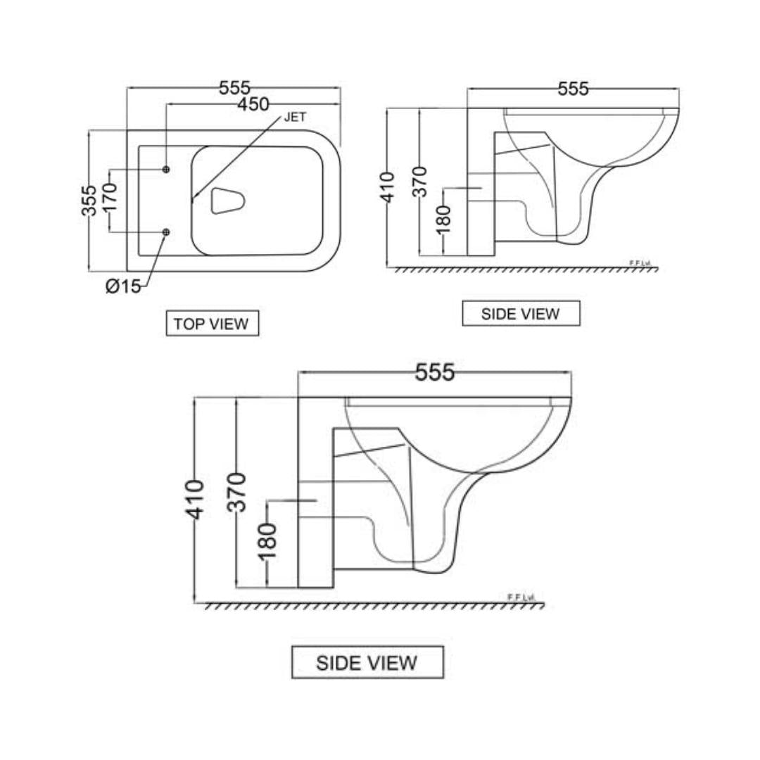 Jaquar Wall Mounted White Closet WC Florentine FLS-WHT-5953JPPSM with P-Trap