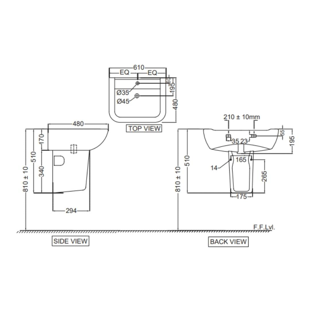 Jaquar - Half Pedestal Speciality White Wash Basin - Fonte - FNS WHT ...