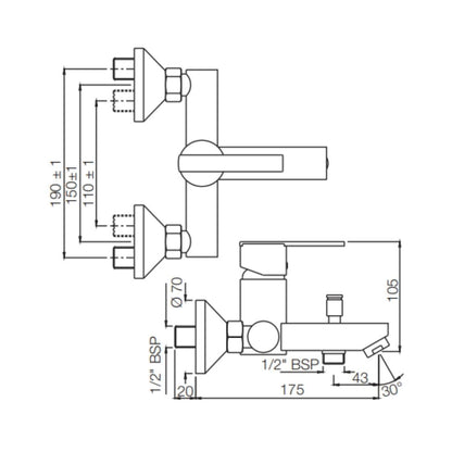 Jaquar 2 Way Wall Mixer Fonte FON-CHR-40119 Normal Flow - Chrome Finish