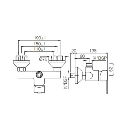 Jaquar 1 Way Wall Mixer Fonte FON-CHR-40147 Normal Flow - Chrome Finish