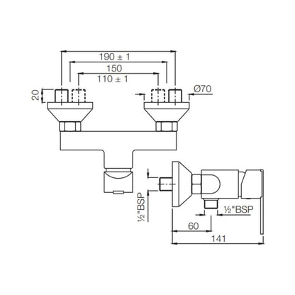 Jaquar 1 Way Wall Mixer Fonte FON-CHR-40149 Normal Flow - Chrome Finish