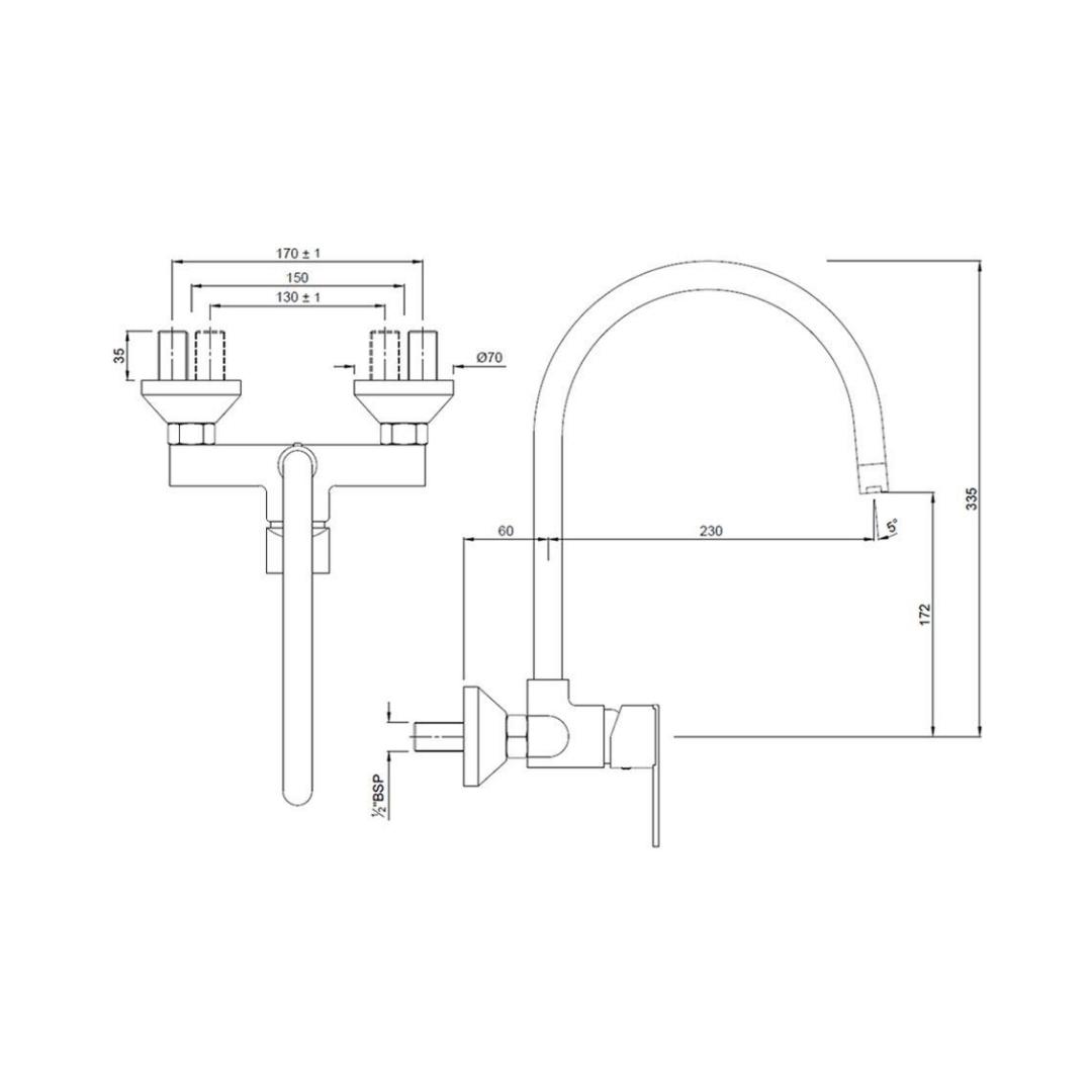 Jaquar Wall Mounted Regular Kitchen Sink Mixer Fonte FON-40165 with Swinging Spout in Chrome Finish