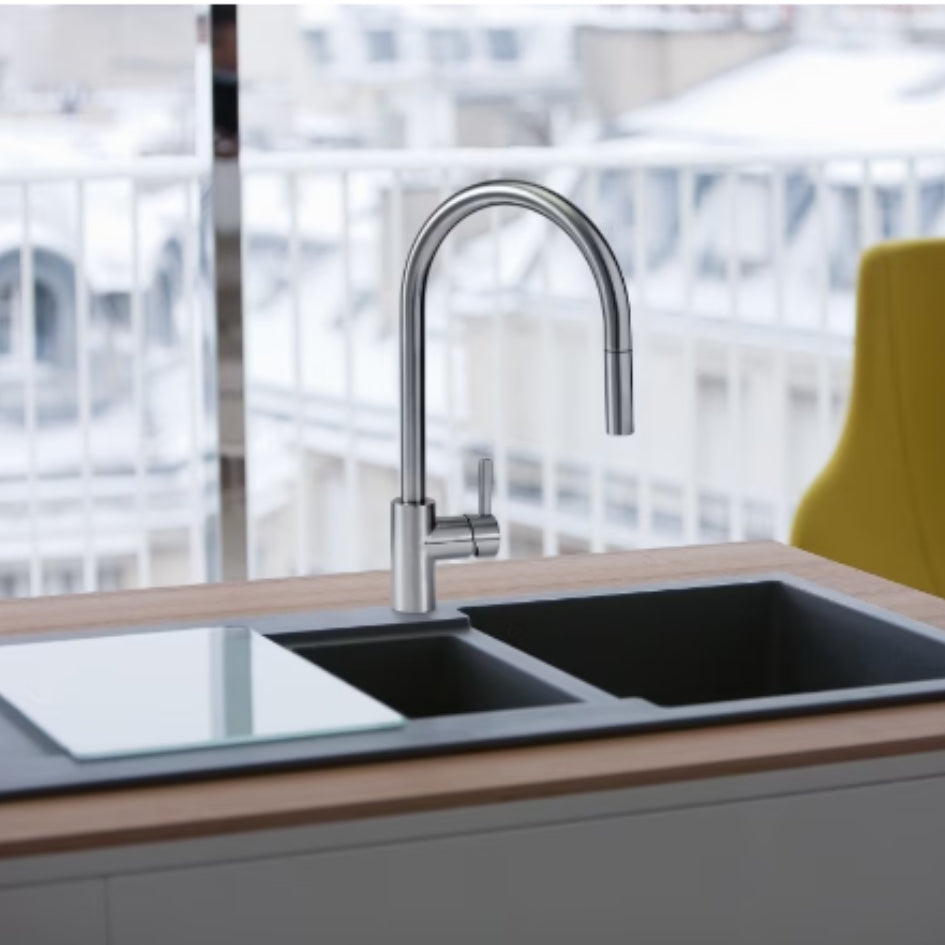 Franke Table Mounted Pull-Down Kitchen Sink Mixer EOS NEO PULL DOWN SPRAY with Extractable Hand Shower Spout in Stainless Steel Finish