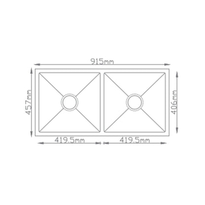 Futura Stainless Steel Sink Hand Carved Series DOUBLE BOWL FS 3618 DB HM ( 36 x 18 inches ) - Brush