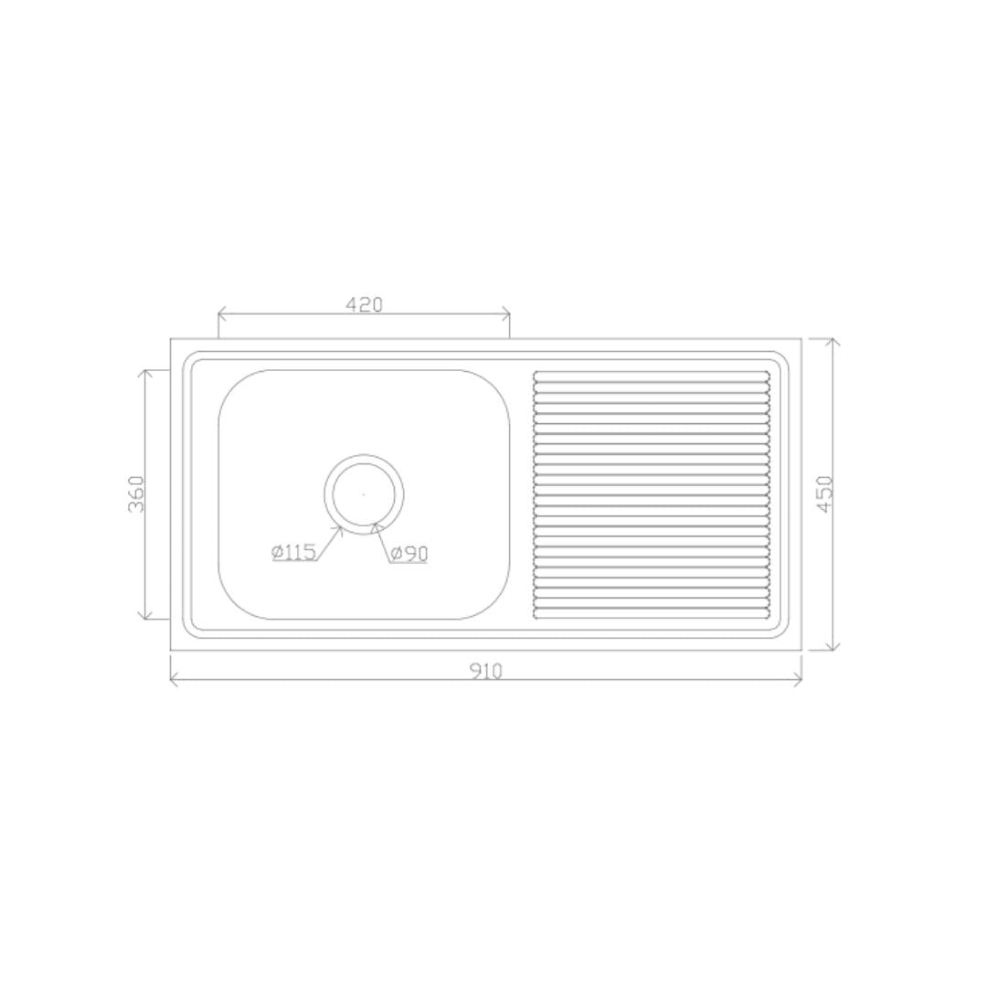 Futura Stainless Steel Sink Dura Series DURA SINGLE BOWL WITH DRAIN BOARD FS 3618-P ( 36 x 18 inches ) - Satin