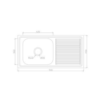 Futura Stainless Steel Sink Dura Series DURA SINGLE BOWL WITH DRAIN BOARD FS 3618-P ( 36 x 18 inches ) - Satin