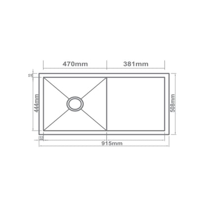 Futura Stainless Steel Sink Hand Carved Series SINGLE BOWL WITH DRAIN BOARD FS 3620 HM ( 36 x 20 inches ) - Brush