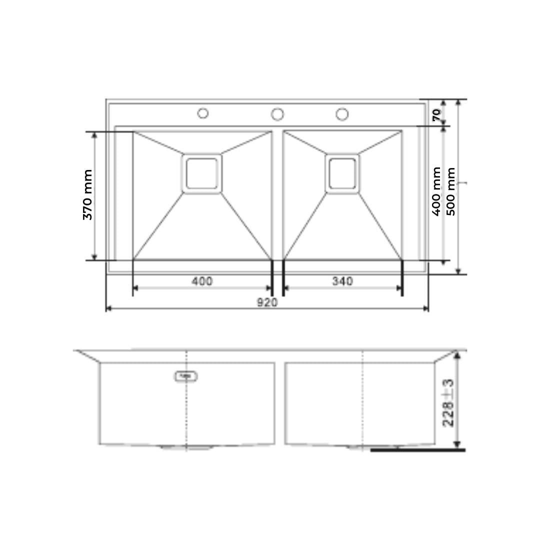 Futura Stainless Steel Sink Intelligent Series DOUBLE BOWL FS 3620 IS ( 36 x 20 inches ) - Brush
