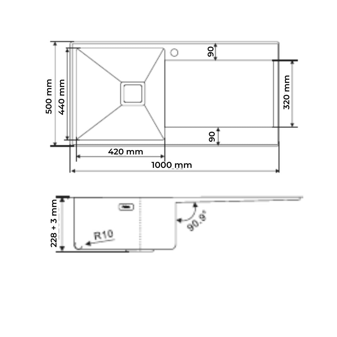 Futura Stainless Steel Sink Intelligent Series SINGLE BOWL WITH DRAINER FS 3920 IS ( 39 x 20 inches ) - Brush