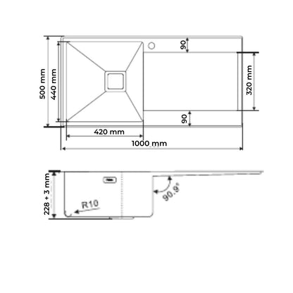 Futura Stainless Steel Sink Intelligent Series SINGLE BOWL WITH DRAINER FS 3920 IS ( 39 x 20 inches ) - Brush