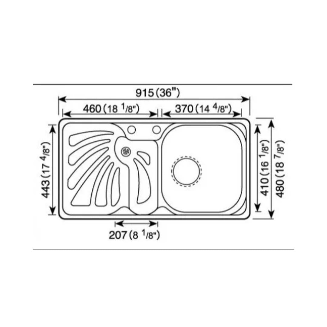 Futura Stainless Steel Sink Designer Series SINGLE BOWL WITH DRAIN BOARD FS 444 ( 36 x 19 inches ) - Pearl